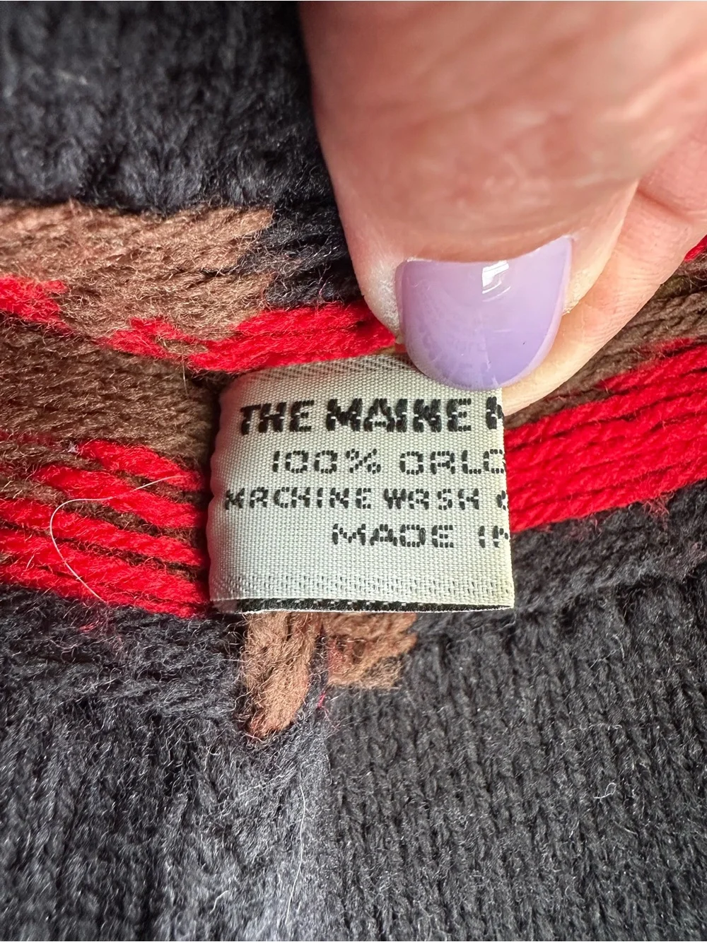 Vintage Maine Moose Beanie Hat Lodgecore Red Black Fair Isle Winter Ski